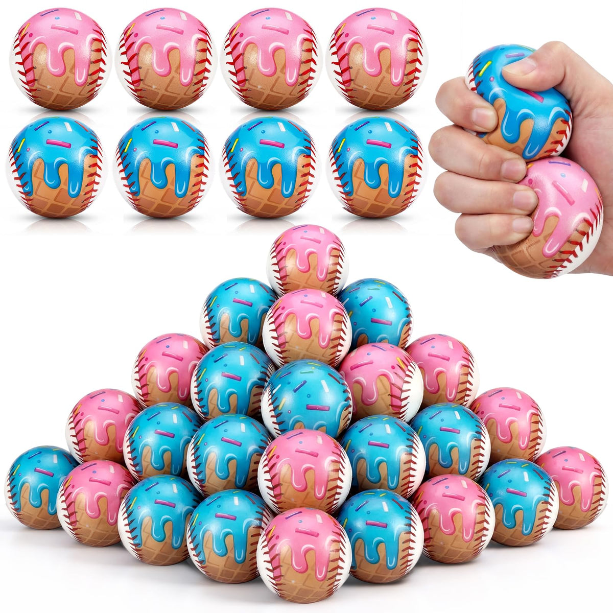 Roowest ice cream drip stress ball pink with baseball design for desk relief