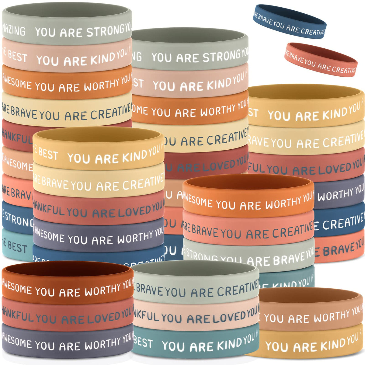 Roowest motivational wristbands set of 120 in rustic color, ideal for daily wear.