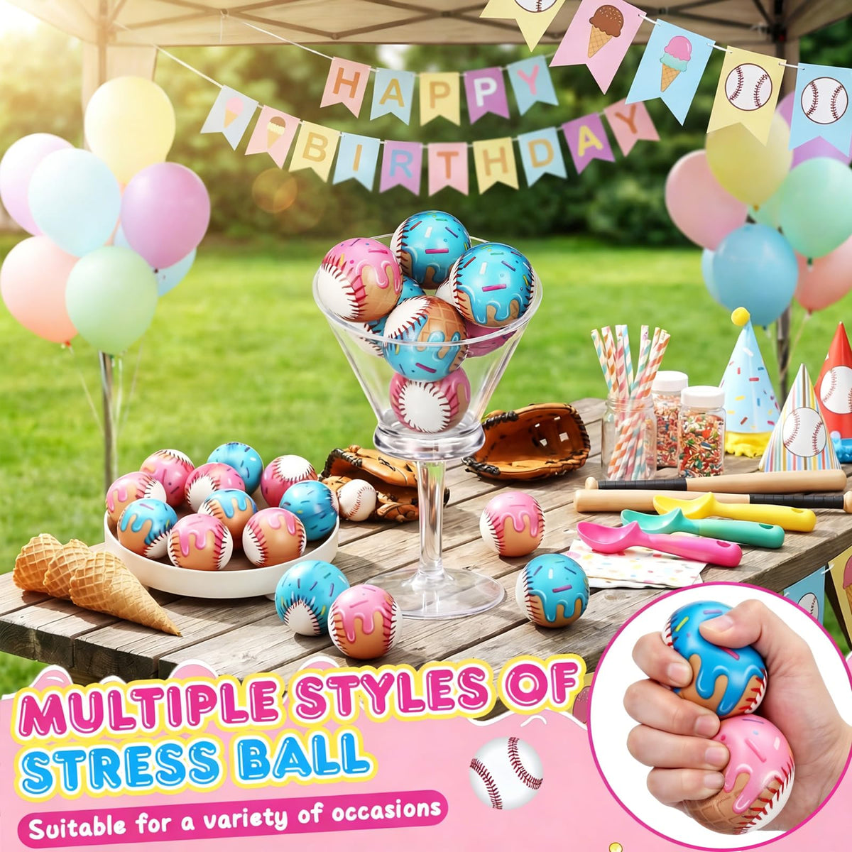 Roowest party favors ice cream baseball stress balls, ideal for summer decor and prizes