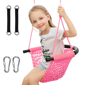 ROPECUBE toddler swing seat pink, cozy ergonomic design for gentle outdoor play