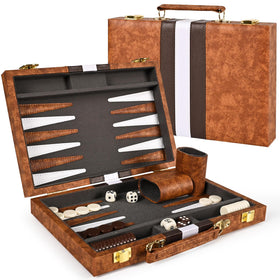 ropoda Backgammon board 11-inch open-case setup for travel play