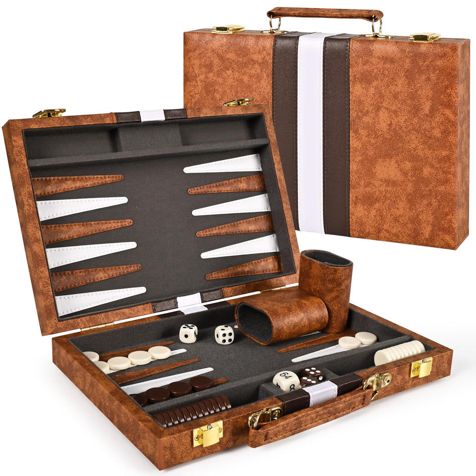 ropoda Backgammon board 11-inch open-case setup for travel play