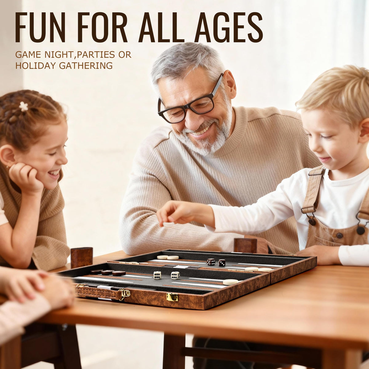 Ropoda backgammon board opened on table for family game night.