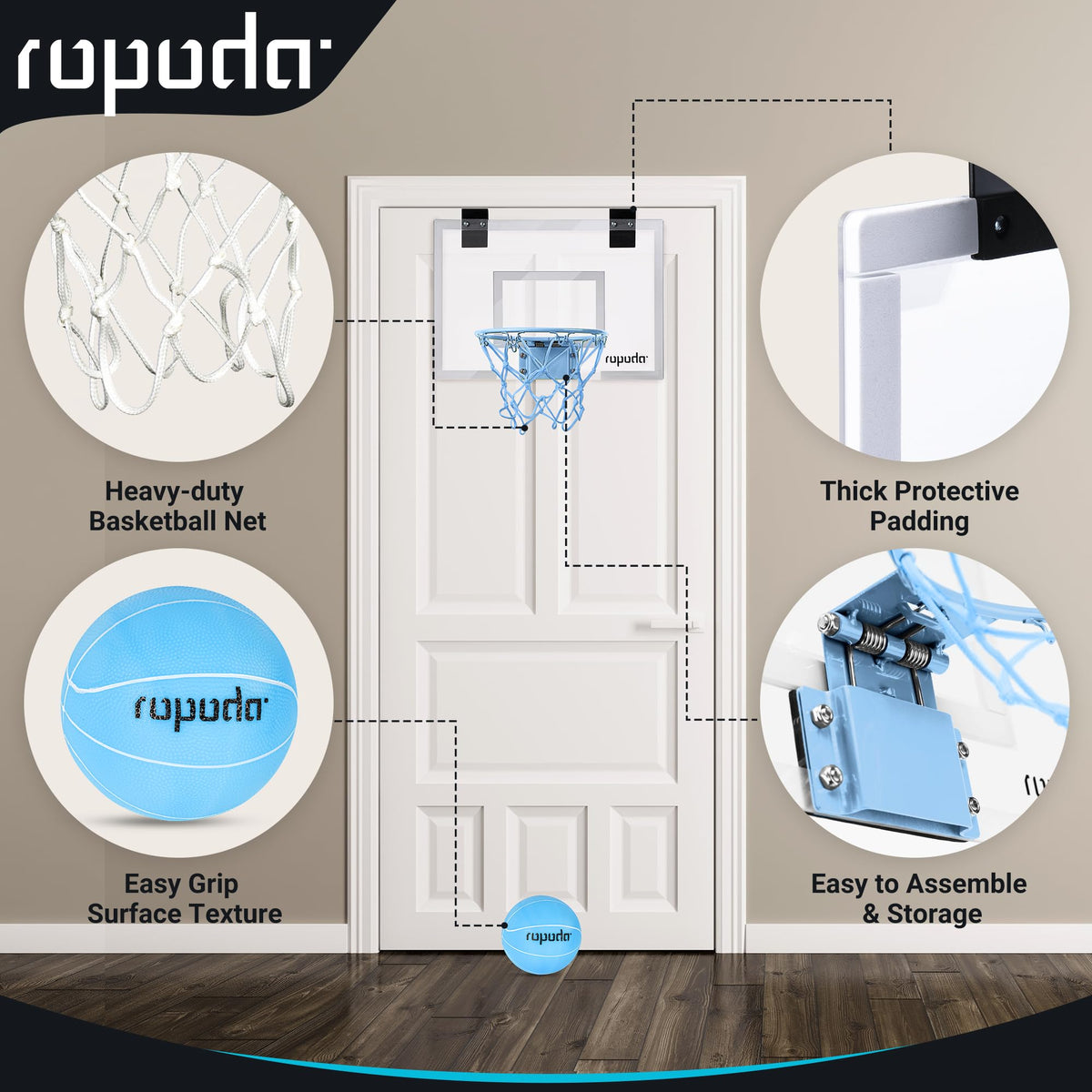 ROPODA blue mini hoop suited for kids, teens, and adults