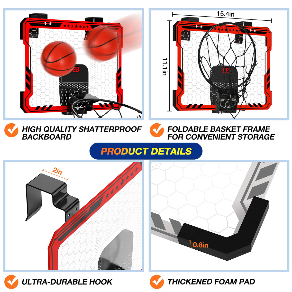 Ropoda durable, shatter-proof backboard with foam padding for safe play.