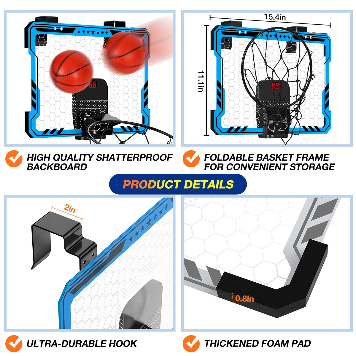 Ropoda backboard is shatter-proof with foam padding to reduce noise