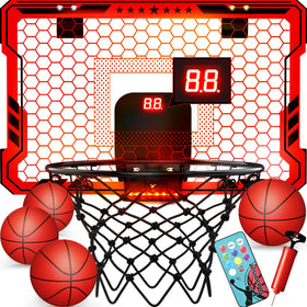 Ropoda indoor basketball hoop with 7-color LEDs for vibrant nighttime practice.