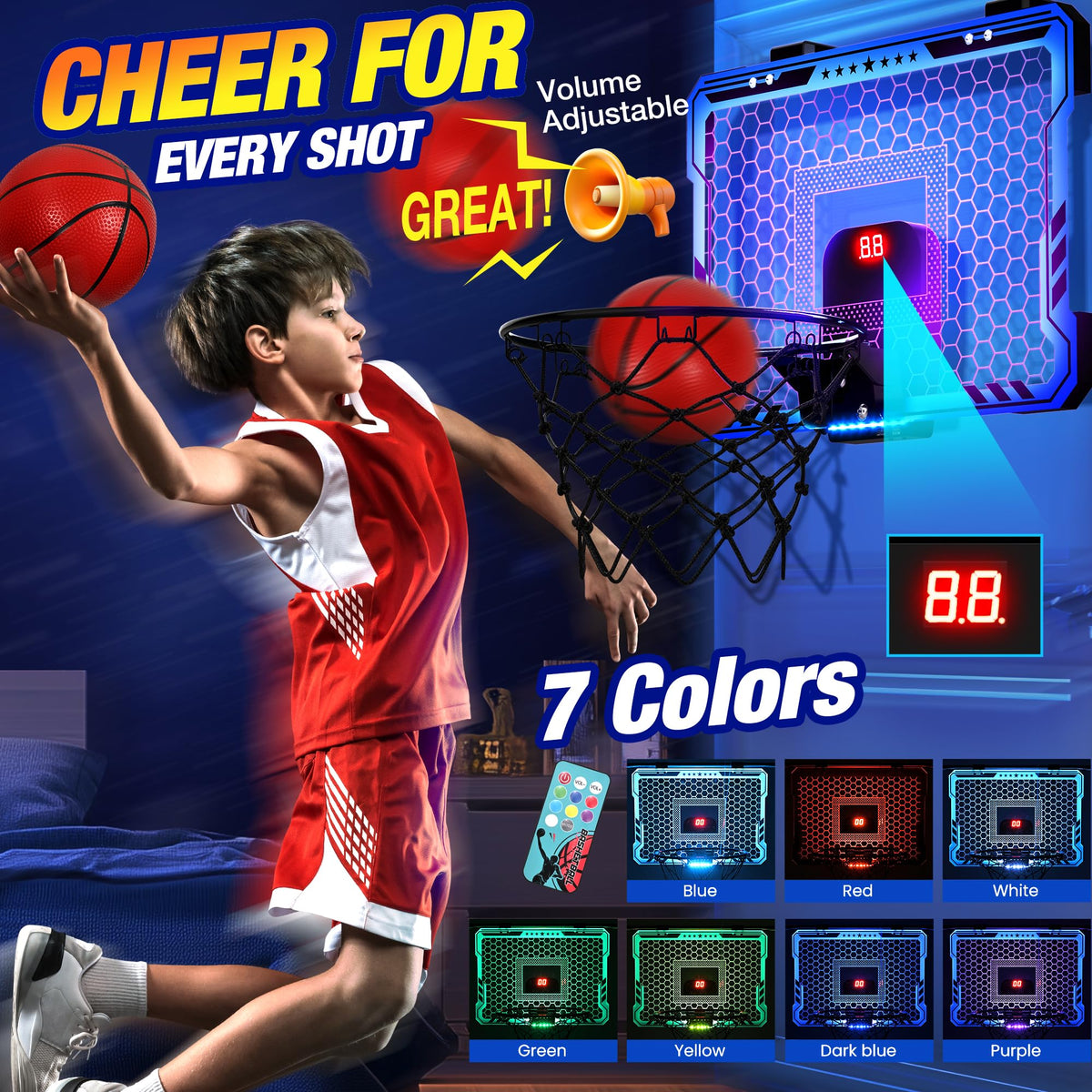 Ropoda indoor basketball hoop scoreboard with remote for easy score tracking