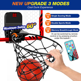 Ropoda mini hoop with 3 modes scoreboard supports kids' shooting and dunking practice.