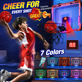 Ropoda over-the-door mini hoop includes 4 rubber balls for quick shooting games.