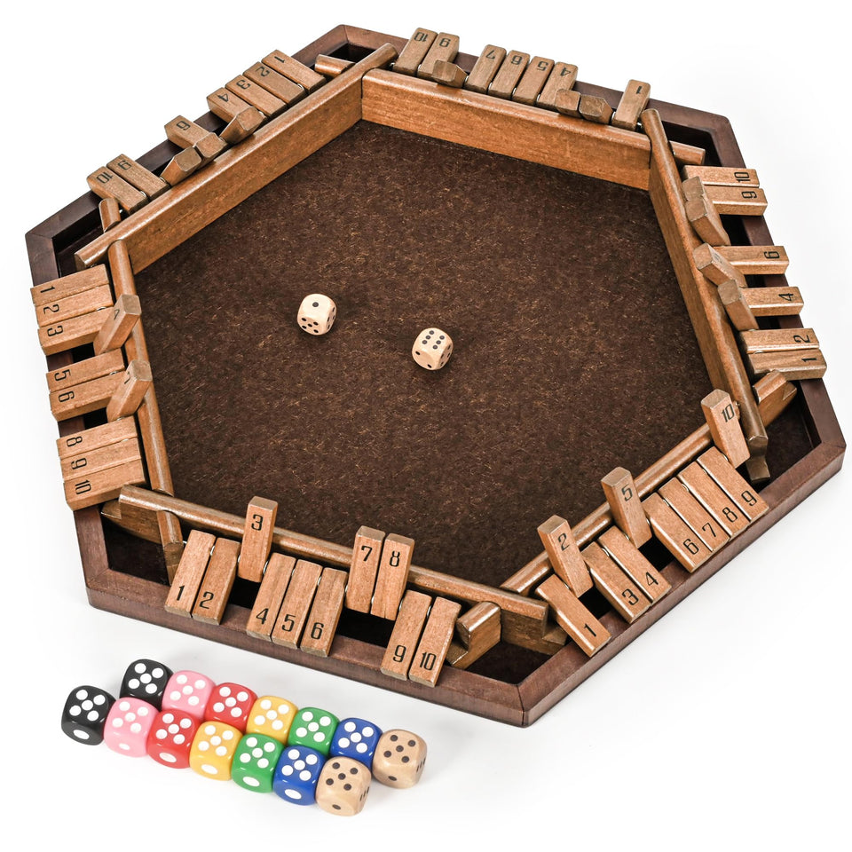 Ropoda Shut the Box 6-Player wooden board for family game night