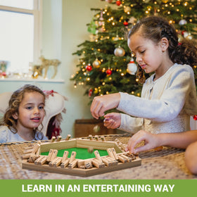 ropoda Shut The Box pieces and dice on the table, smooth gameplay with felt padding.