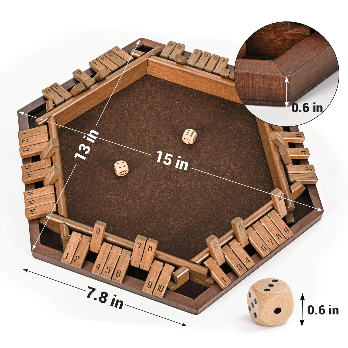 Ropoda Shut the Box soft brown felt reduces noise during rounds