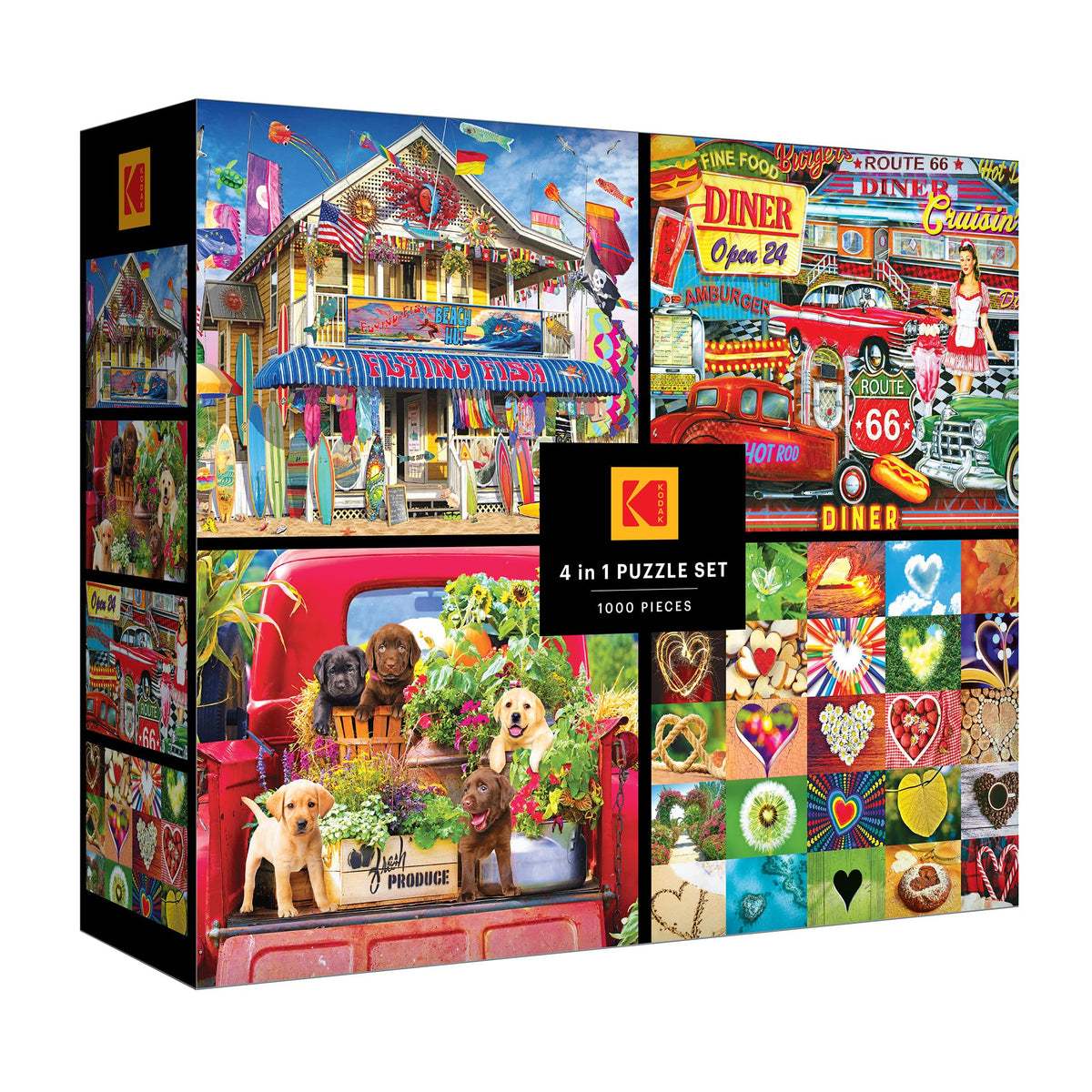 RoseArt Kodak Premium 4-in-1 Stowaways puzzle in retro scene for focused evenings.