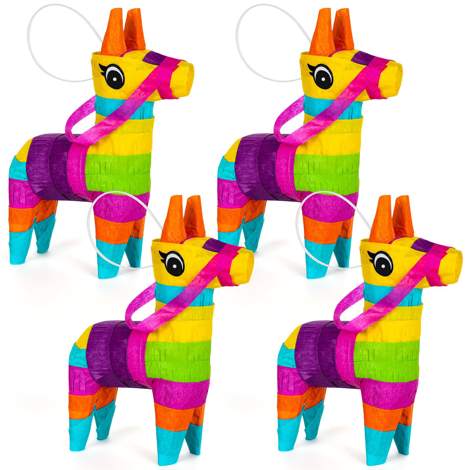 RoseFog mini donkey pinata 8pcs used as colorful Cinco de Mayo table decor.