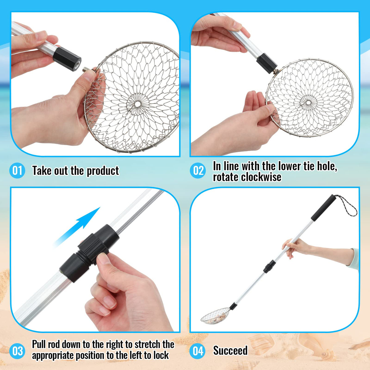 Roshtia adjustable pole 18-30in supports comfortable, upright beach use