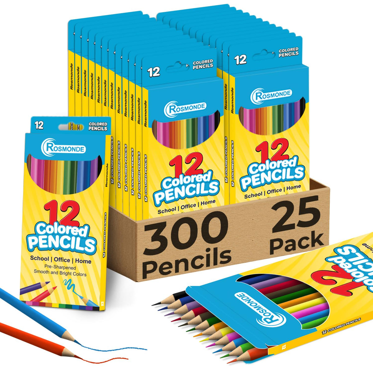 Rosmonde colored pencils bulk 25 pack with assorted colors for vibrant art projects.