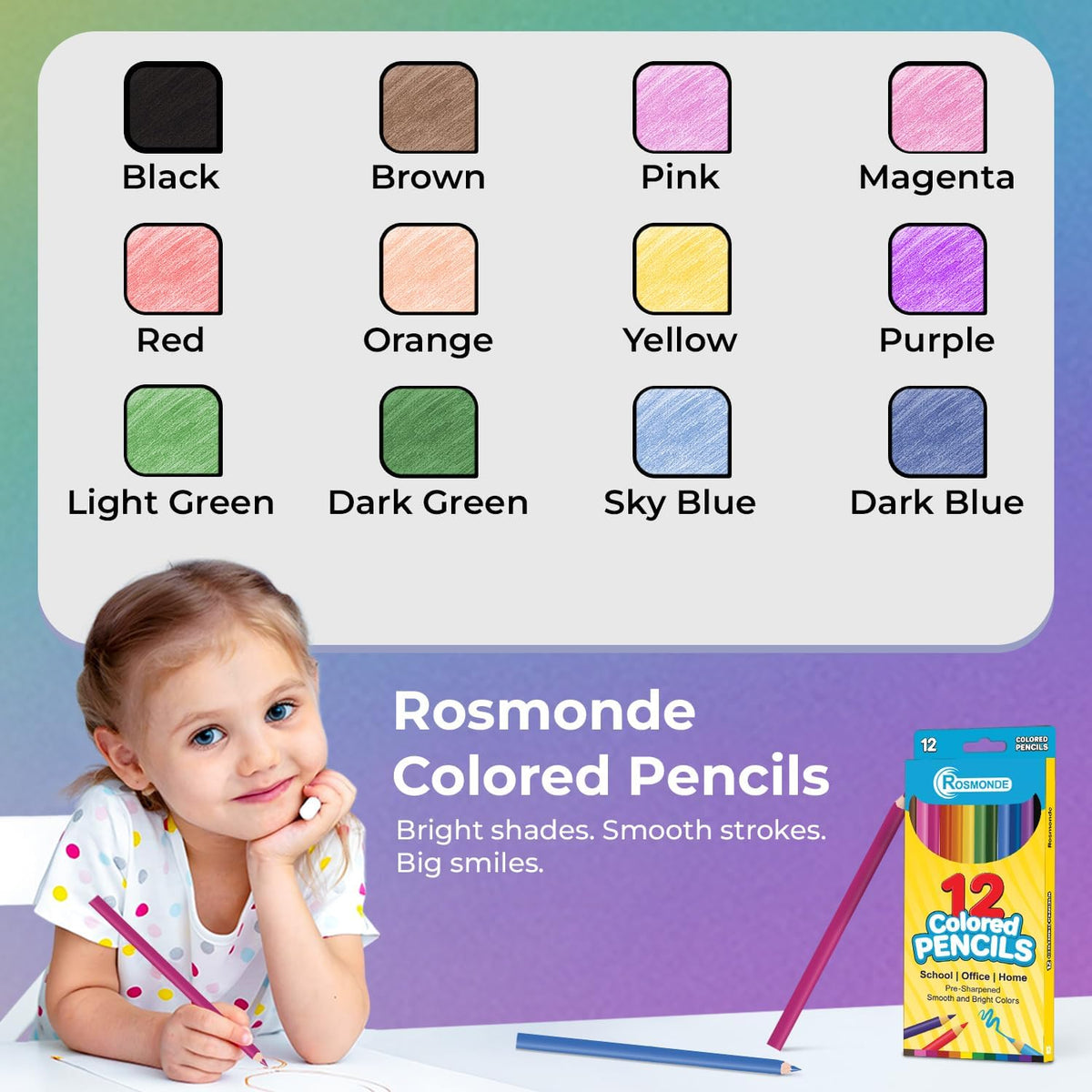 Ergonomic easy grip Rosmonde pencils for comfortable long sessions.