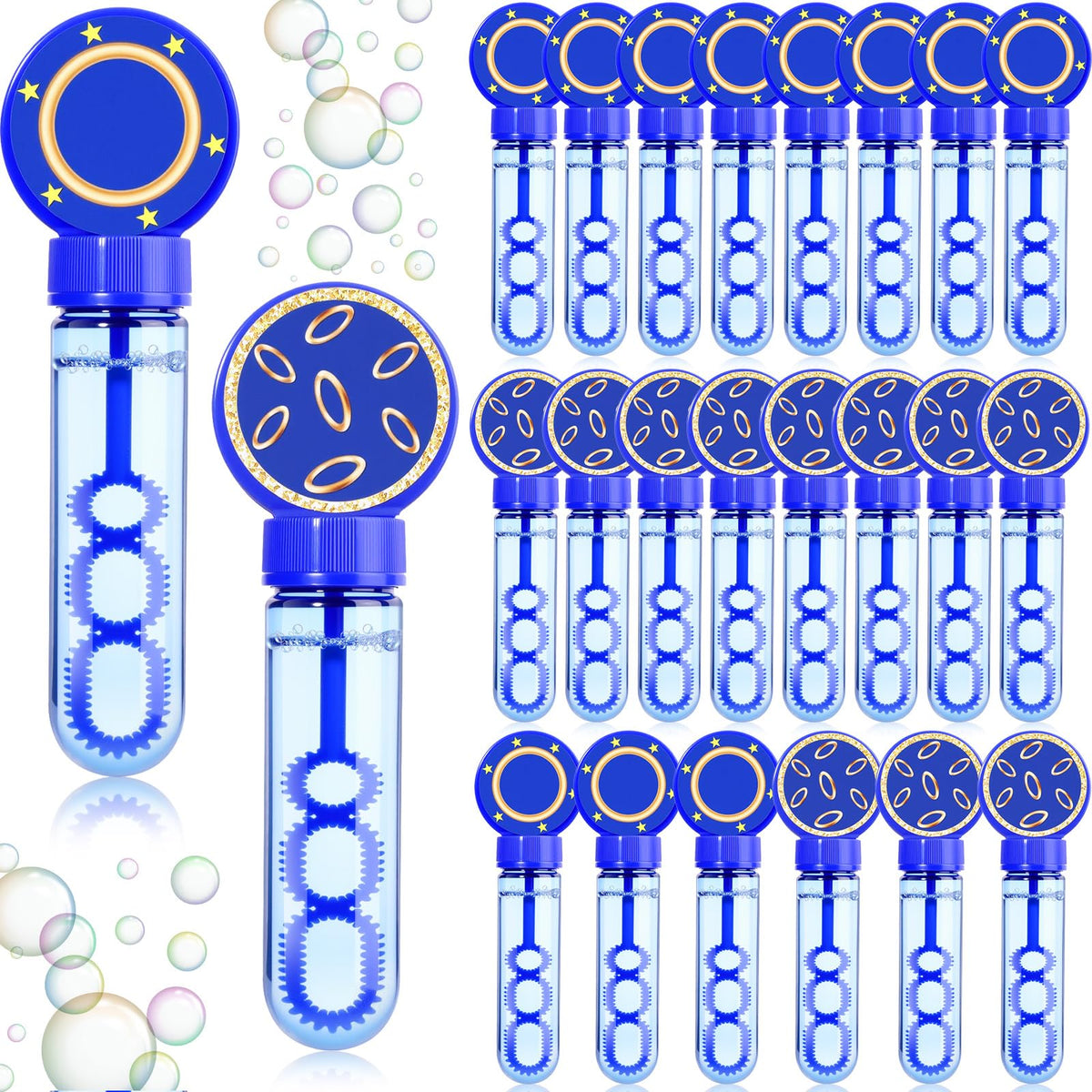 Rotatingpals bubble wands in blue and gold ring design for festive party decor