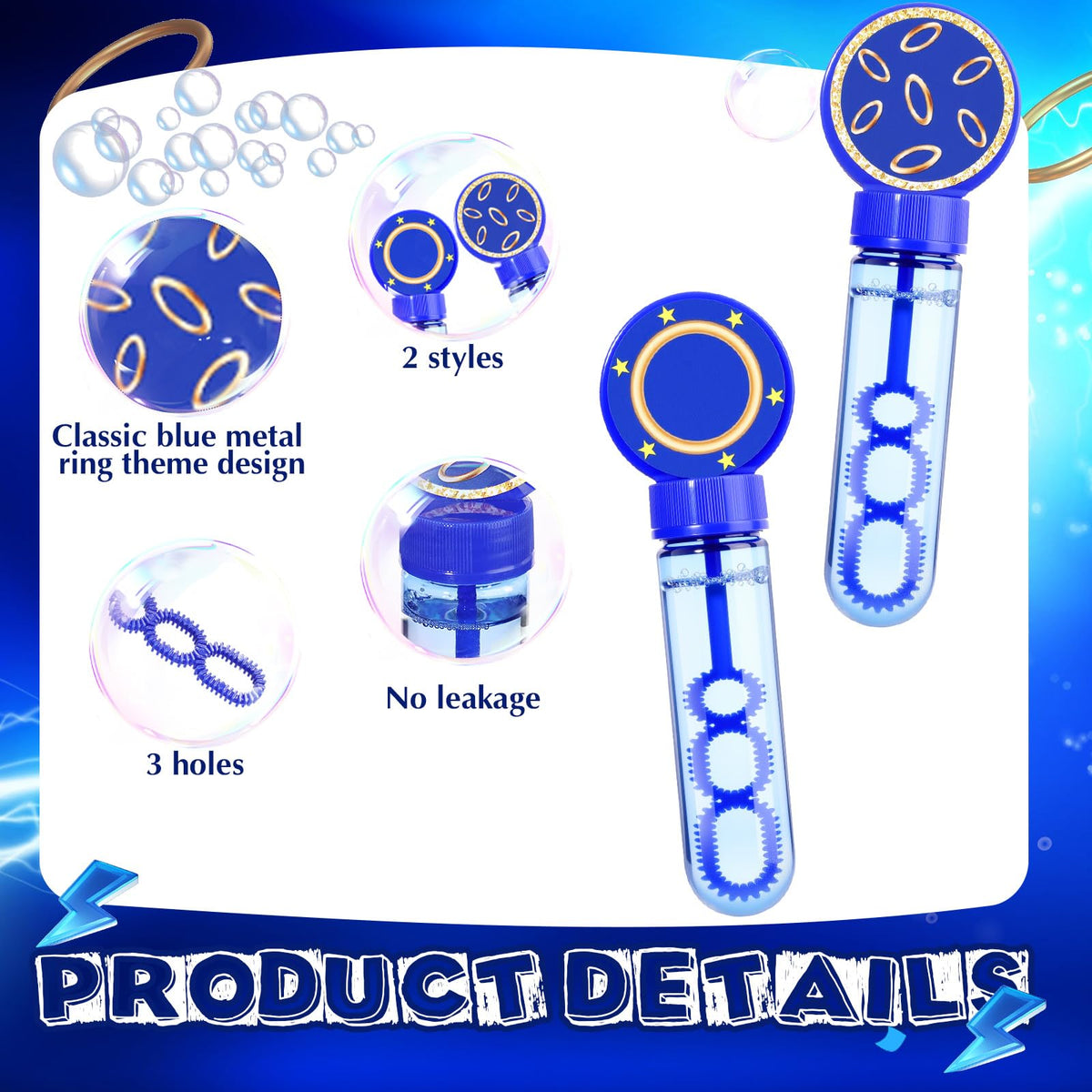 Two bubble wand designs provide variety for themed events with kids