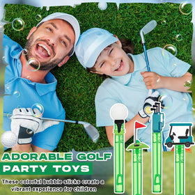 Rotatingpals golf bubble wands on a table display add playful ambiance.