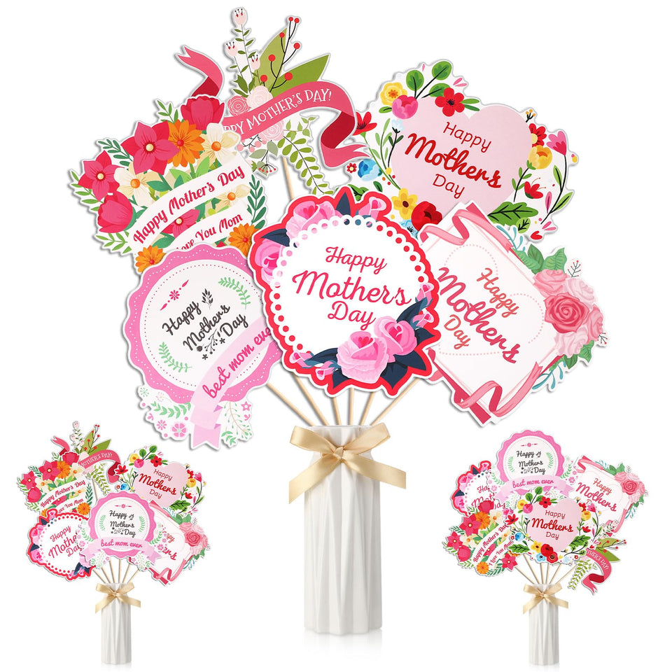 Rotatingpals Mother's Day centerpiece with pink flowers brightening the table.