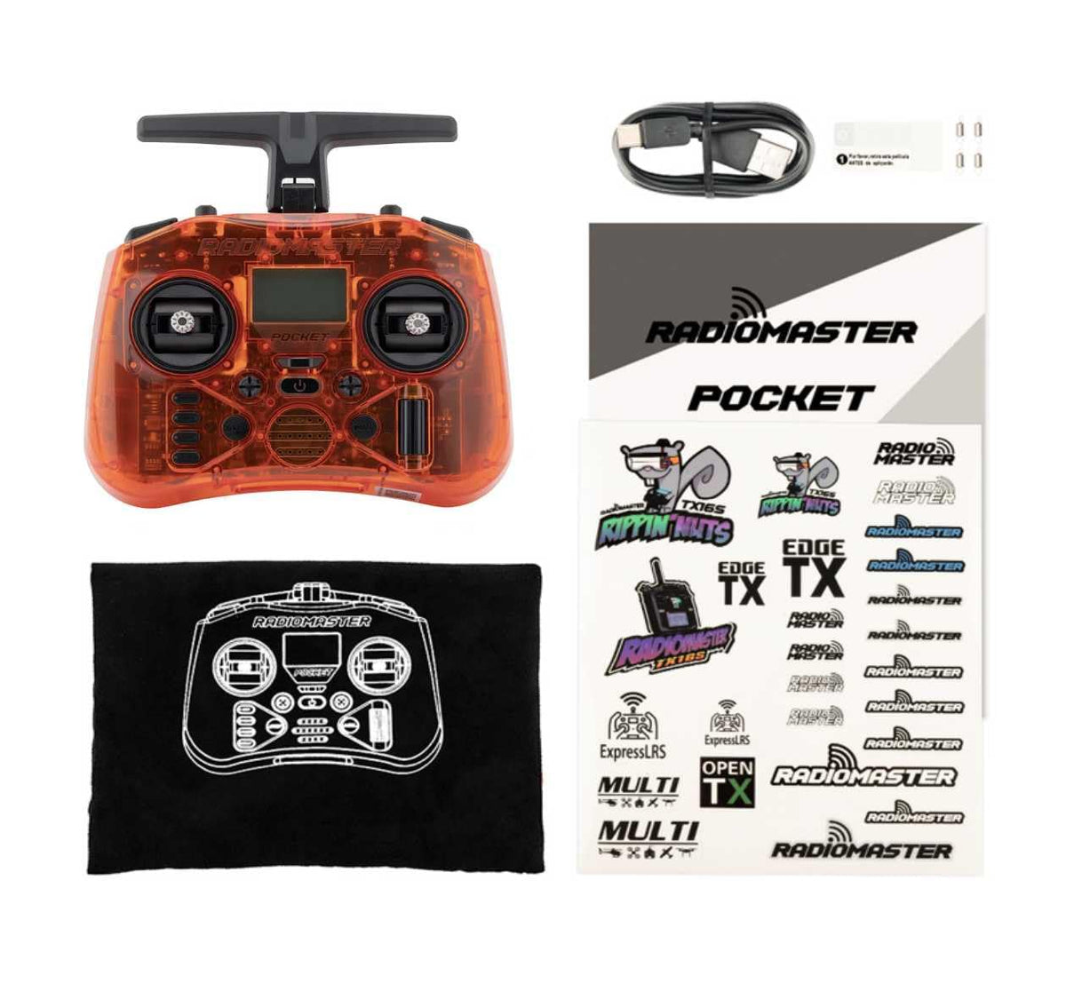 RotorLogic RadioMaster Pocket orange colorway highlights unique style and visibility.