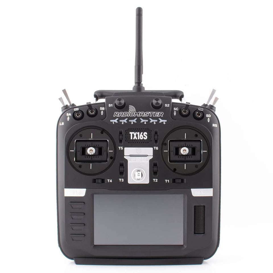 RotorLogic RadioMaster TX16S Mark II front view with touchscreen for quick setup.