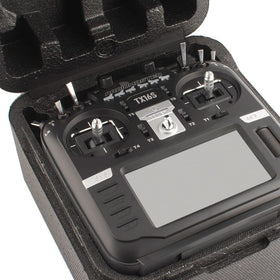 RotorLogic TX16S II close-up emphasizes Hall gimbals and stable input feel.