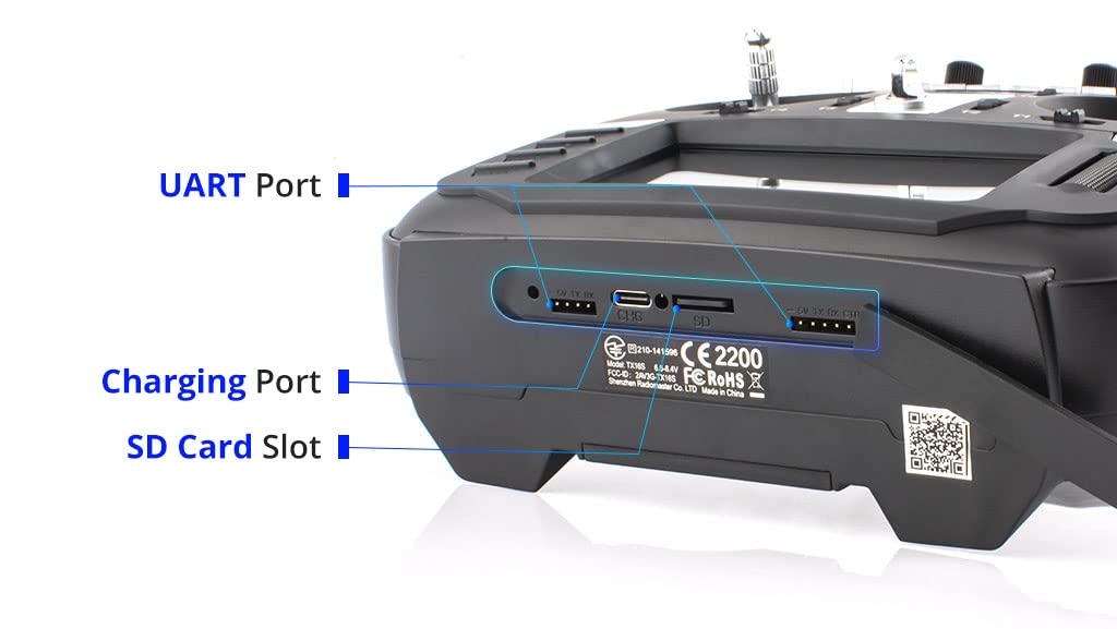 RotorLogic TX16S 2.4GHz link provides reliable model connectivity.