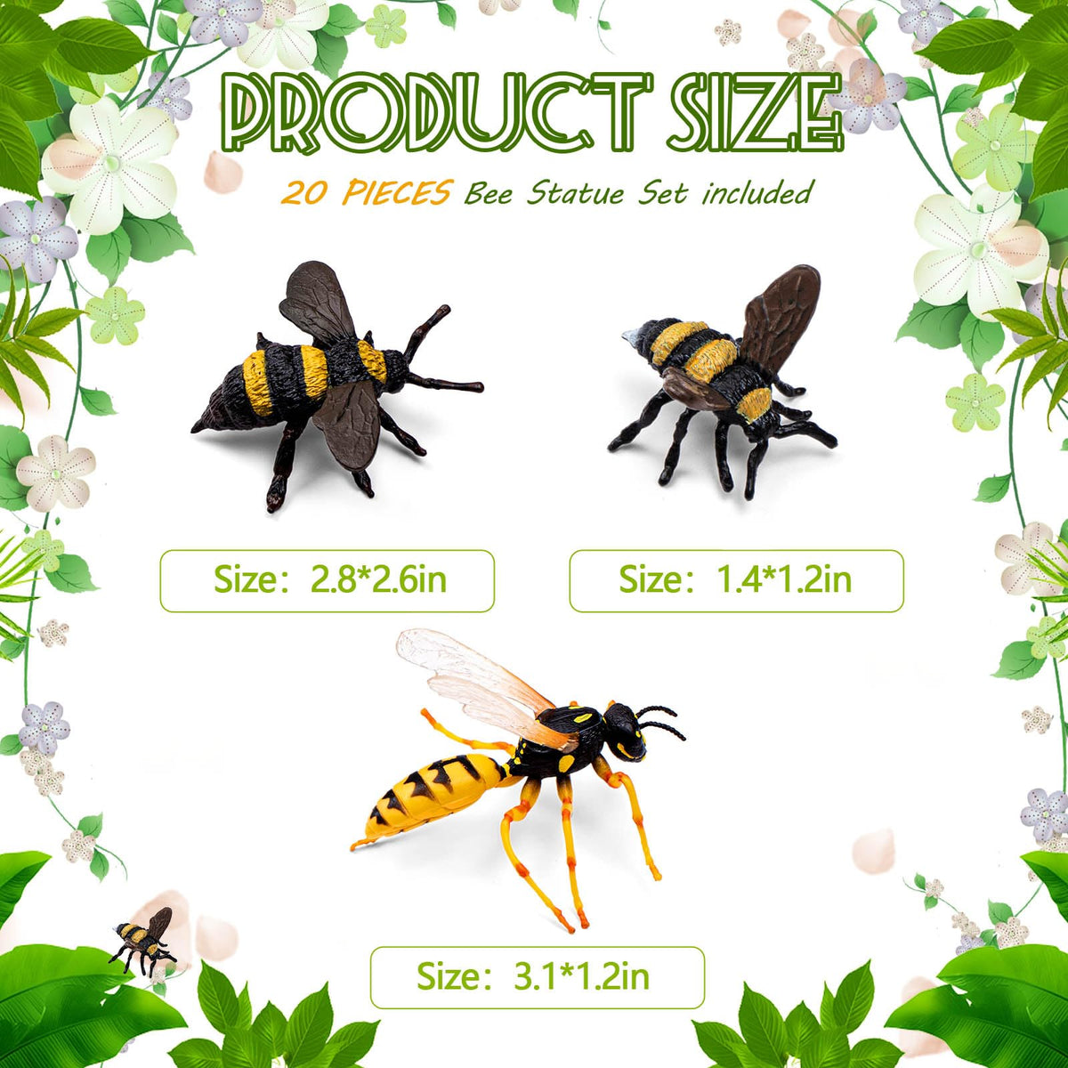 RoundFunny bee figurine variety shows three species with realistic detailing for classroom observation