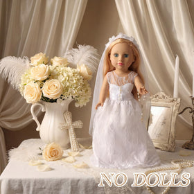 RoundFunny doll veil and headband set for 18 inch dolls, adds elegant ceremony detail.