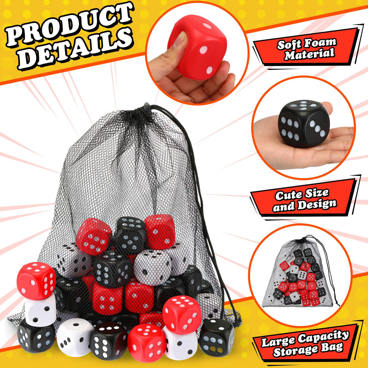 RoundFunny compact 1.57-inch foam dice ideal for on-the-go stress relief.