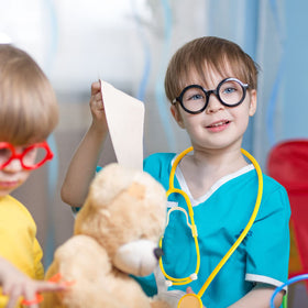 RoundFunny red stethoscope toy brings vibrant pretend play for nurses and doctors.