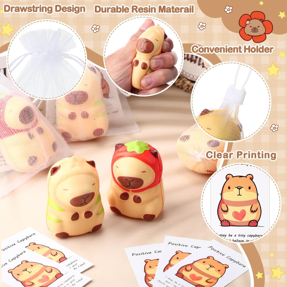 RoundFunny organza bag to keep the capybara set organized and gift-ready.