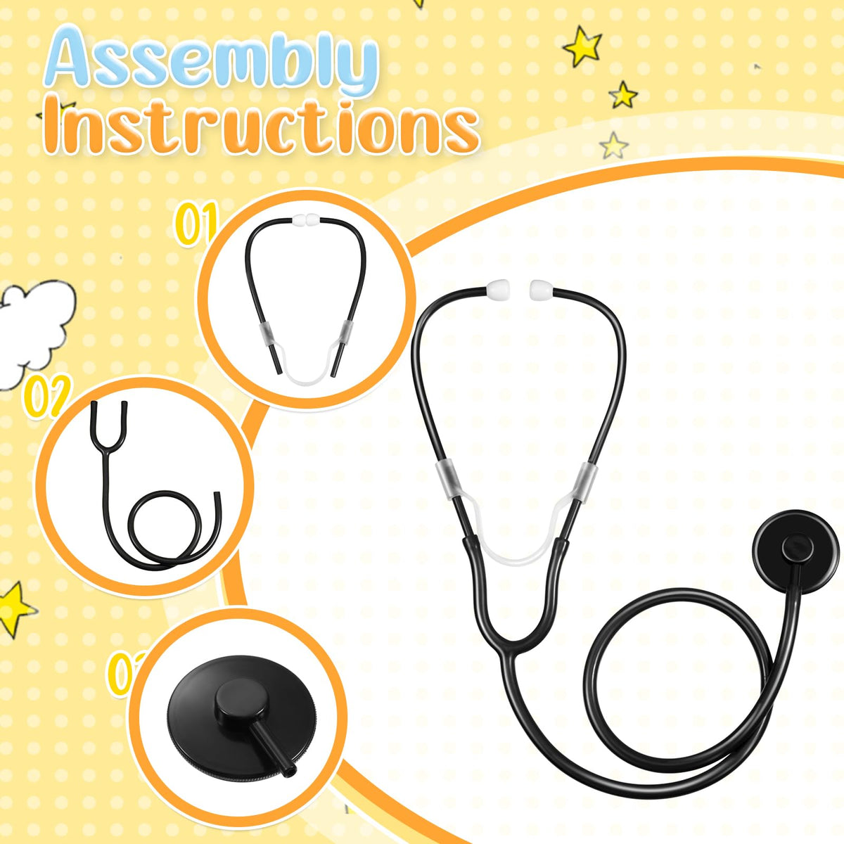 RoundFunny PVC stethoscope toy set, 20 pieces for classroom pretend play.