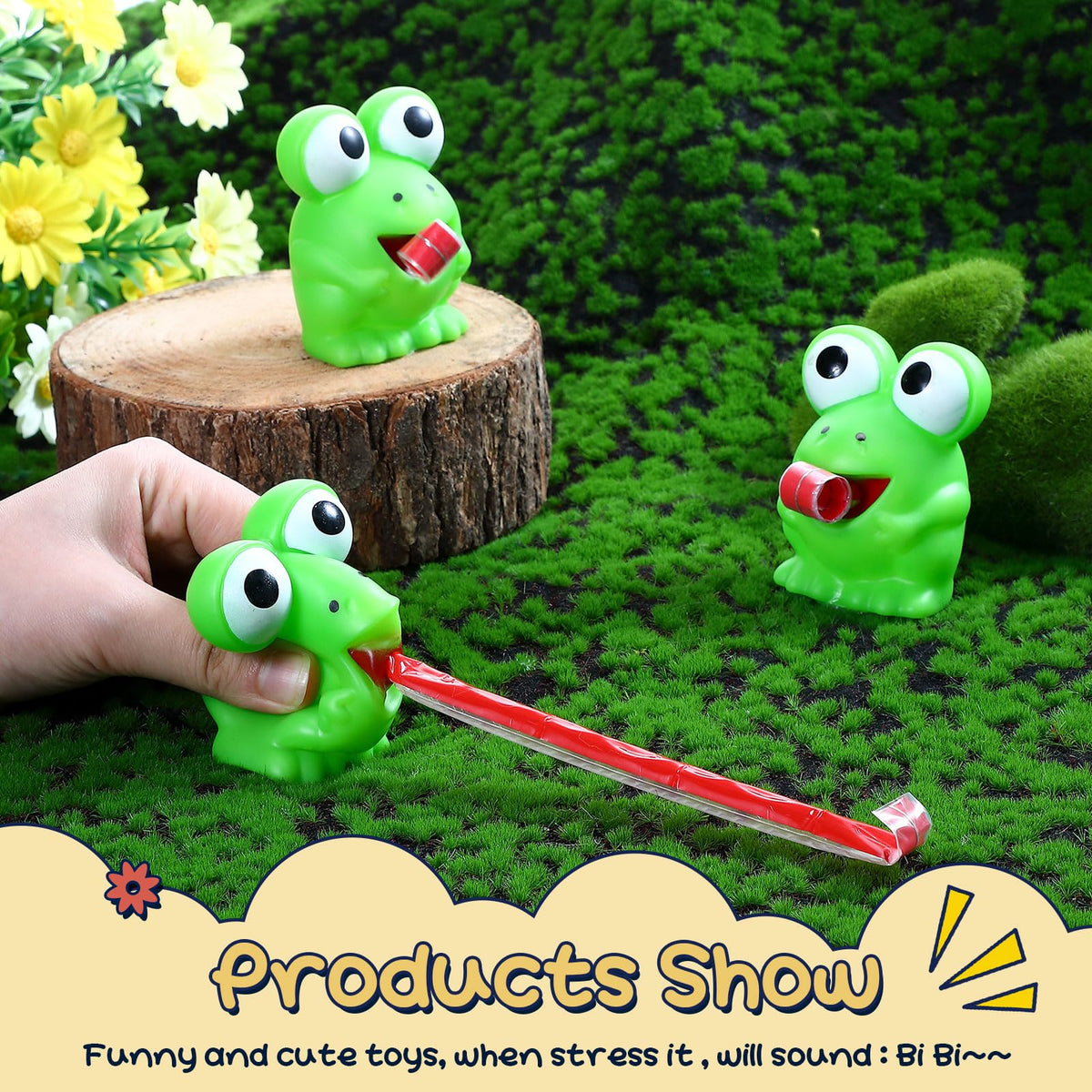 RoundFunny green frog toy highlighting compact size for travel
