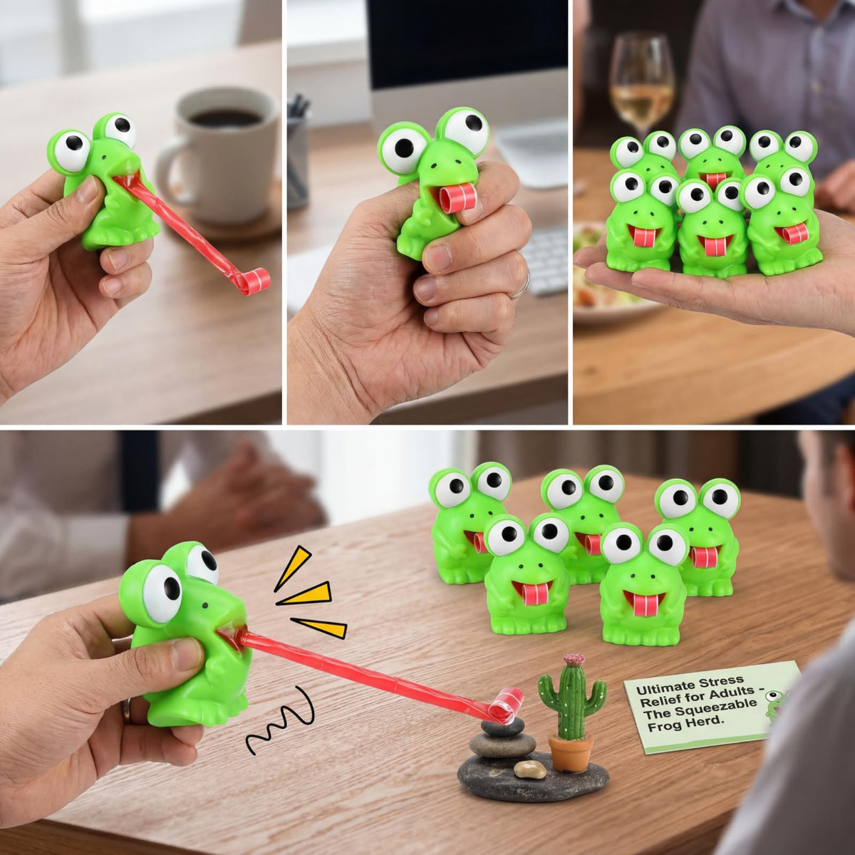 RoundFunny stress frog toys arranged as a gift-ready set
