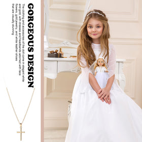RoundFunny white shoes finish the 18-inch doll attire with elegance.
