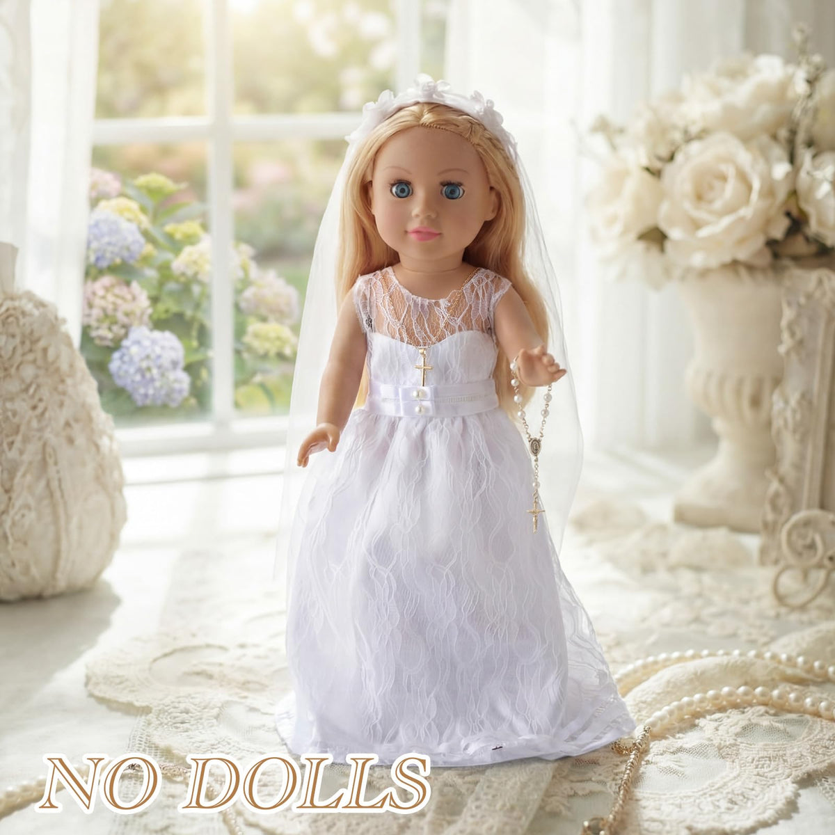 RoundFunny white shoes for 18 inch dolls, easy to snap on and match with outfits.