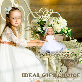 RoundFunny white socks provide a neat finish for 18-inch dolls.