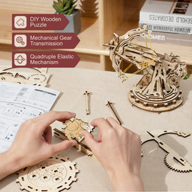 Rowood catapult kit parts close-up showing clean edges for easy construction