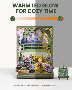 Rowood natural wood grain finish enhances warm, gallery-worthy display.