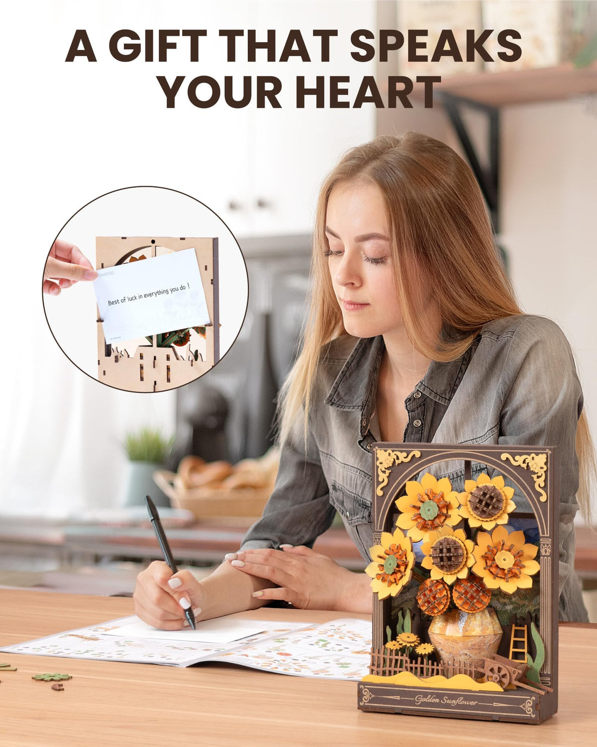 rowood Sunflower 3D Puzzle display-ready finished sculpture