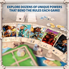 Roxley Games Santorini Second Edition colorful game pieces ready to play