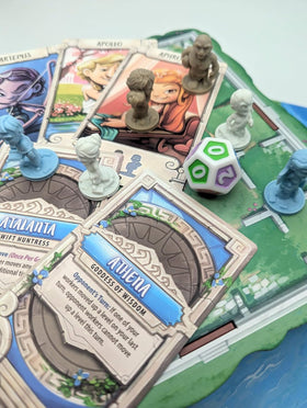 Roxley Games Santorini Second Edition storage area and components organized