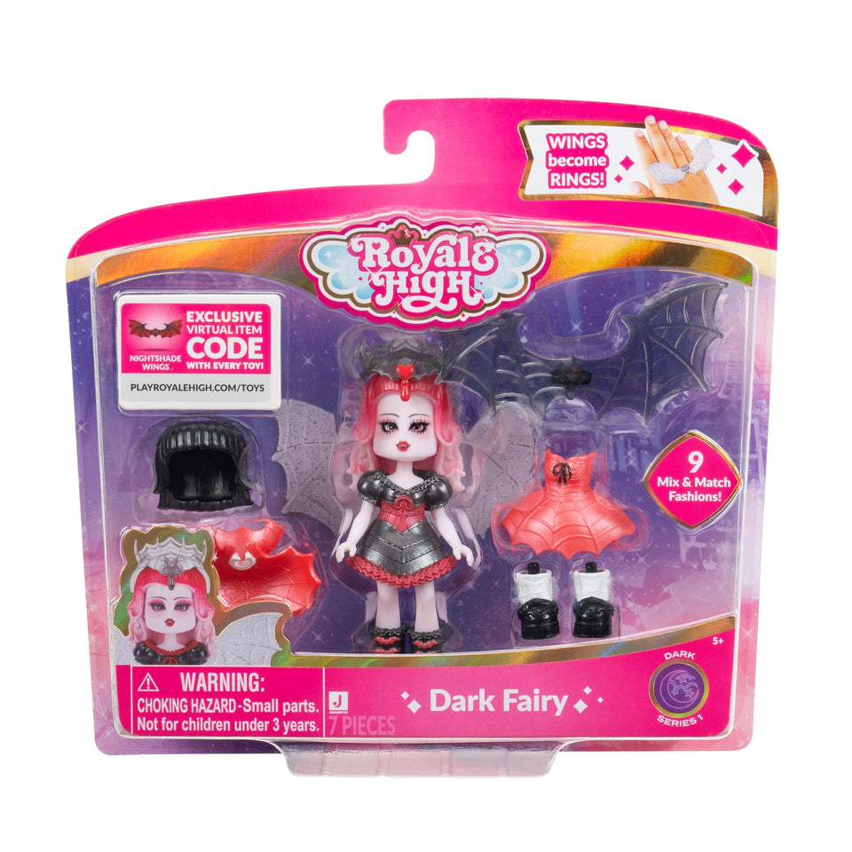 Royale High Dark Fairy 3-inch doll with collectible fashion accessories for imaginative play
