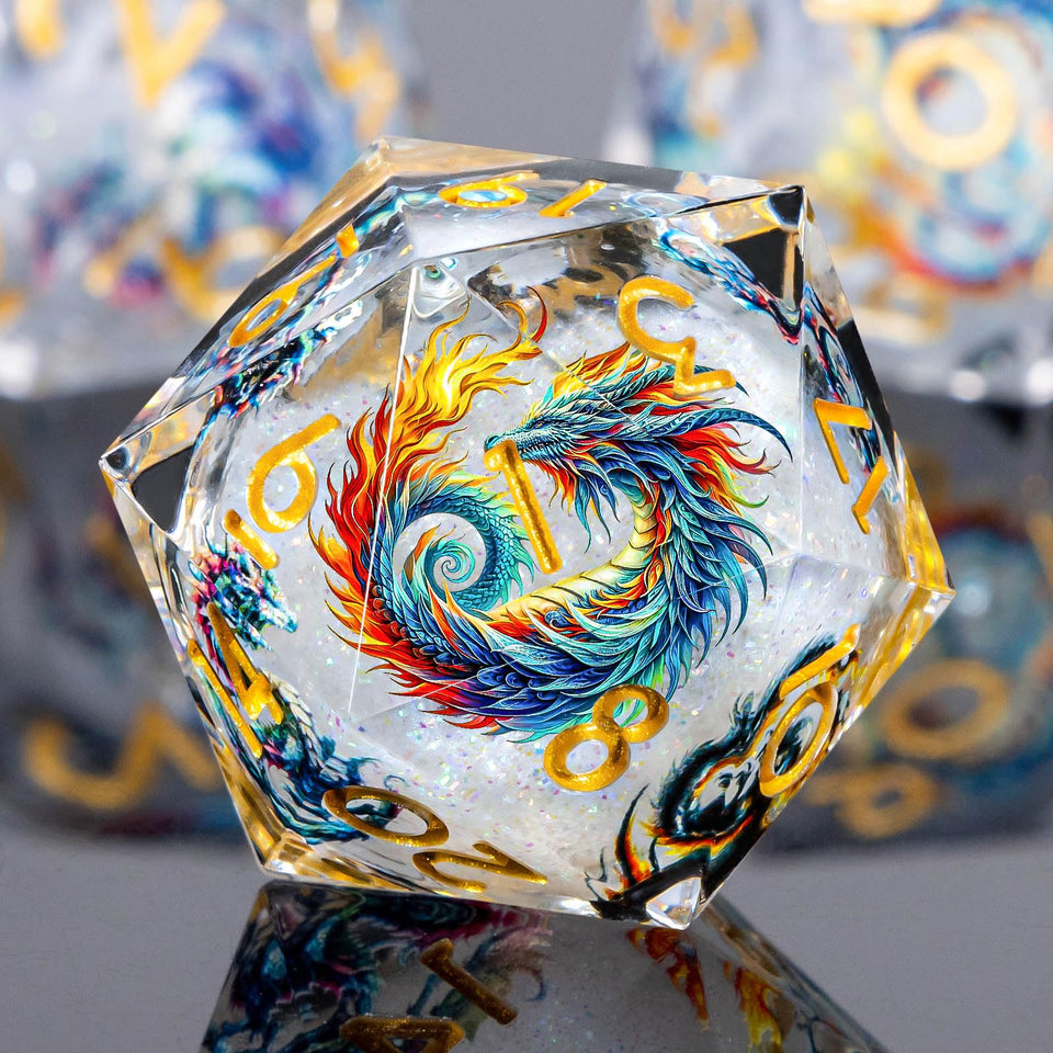 Roycevon dragon pattern DND dice set in white with gift box for gifting