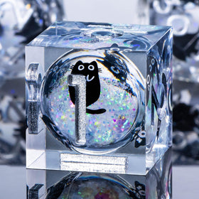 Roycevon resin DND dice stored in jar with foam inserts for protection.