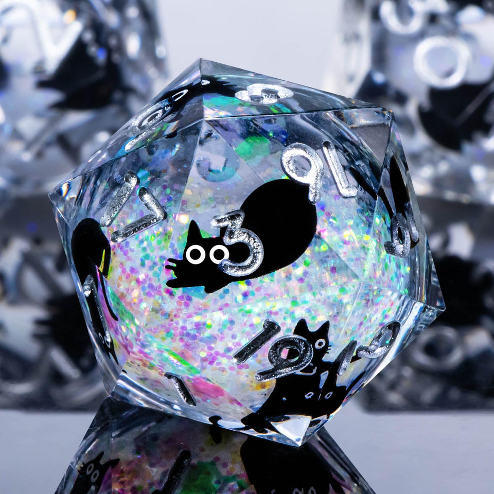 Roycevon resin DND dice with liquid core in gift box, gift-ready and display-worthy.